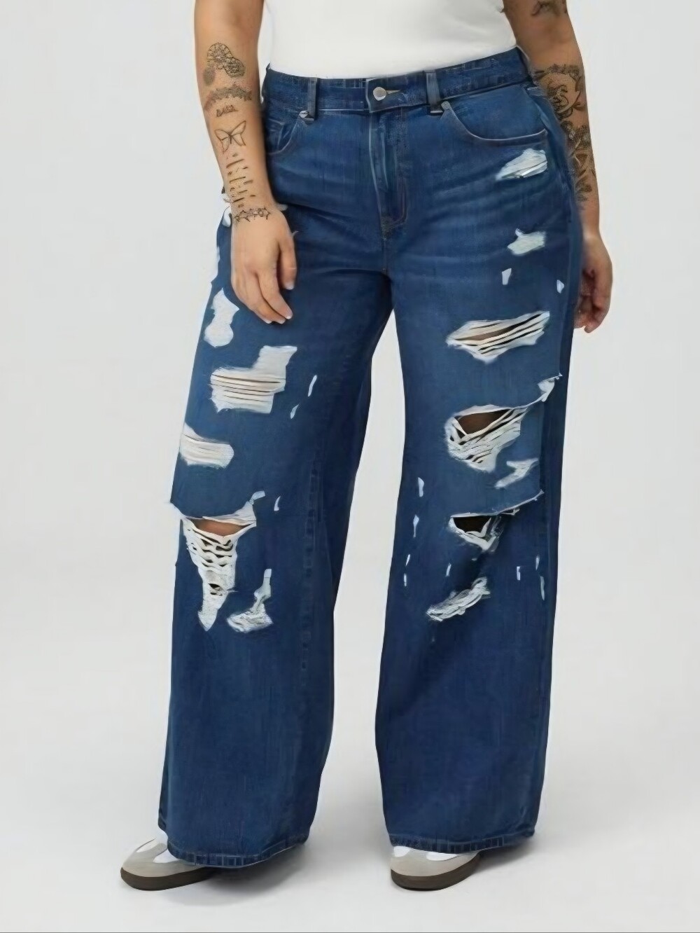 torrid Dark Blue Distressed Wide-Leg Jeans